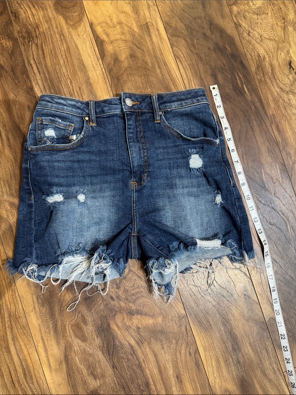 Women's Distressed Dark Blue Denim Cutoff Shorts